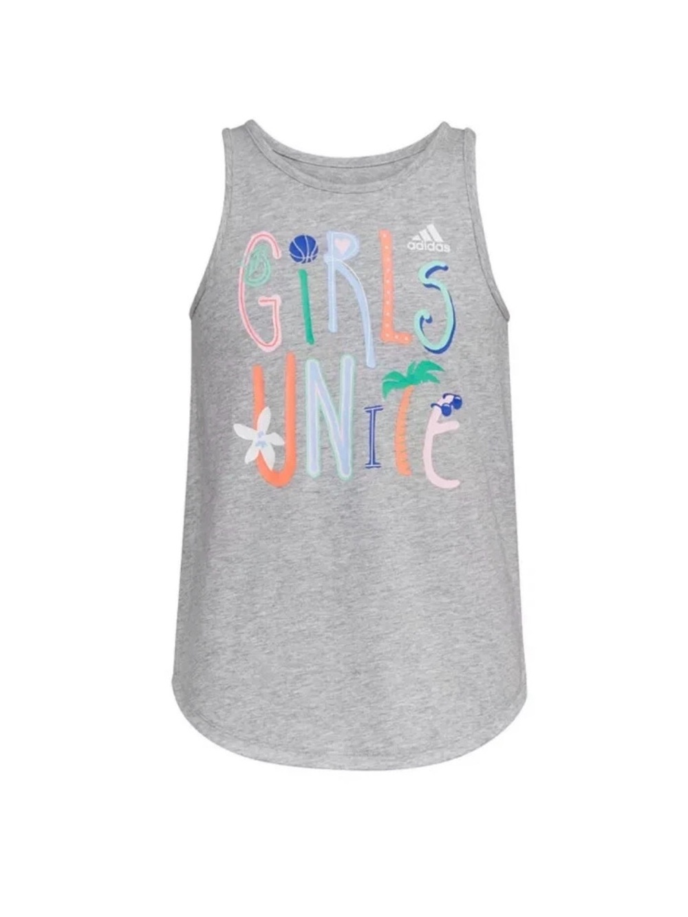adidas Grey Tank Top with Colorful 'Girls Unite' Graphic